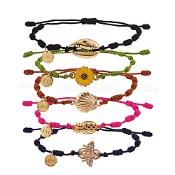 Ensemble de bracelets à maillons coquillage naturel & fleur & ananas & coquillage & abeille, bracelets porte-bonheur nœud tressé avec petit charme d'amour pour les femmes, couleur mixte, diamètre intérieur: 1-3/4~3-5/8 pouce (4.3~9.1 cm), 5 pièces / kit