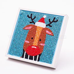 Kit di pittura con diamanti a tema natalizio fai da te per bambini, realizzazione di cornici per foto con motivo a renne, con strass in resina, penna, vassoio piatto e colla di argilla, colore misto, 15x15x2cm