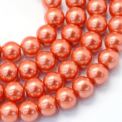 Backen gemalt pearlized Glasperlen runden Perle Stränge, Tomate, 8~9 mm, Bohrung: 1 mm, ca. 105 Stk. / Strang, 31.4 Zoll