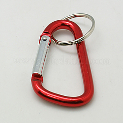 Llavero mosquetón de aluminio, con cierres de hierro, oval, rojo, 57x30.5mm
