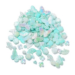 Kit de búsqueda de joyería estilo perla de imitación diy, incluyendo cuentas de plástico, cabujones, eslabones y colgantes, mariposa/abanico/flor/cola de pez/formas redondas, turquesa, 6~40x10~40x2.5~12mm, agujero: 1.4~3.2 mm, aproximamente 645 unidades / 500 g
