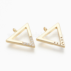 Brass Micro Pave Cubic Zirconia Charms, Triangle, Nickel Free, Real 18K Gold Plated, 12.5x12x1.5mm, Hole: 1mm