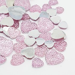 Resin Rhinestone Cabochons, Heart, Hot Pink, 9.5~18x10~19x3~4mm