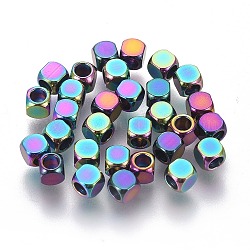 Placcatura ionica (ip) 304 perline in acciaio inossidabile, cubo, colore arcobaleno, 3x3x3mm, Foro: 2 mm