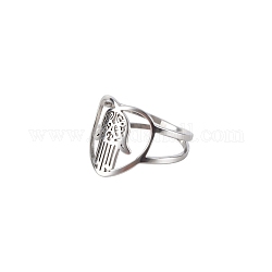 Corazón de acero inoxidable con anillo de mano de hamsa, anillo hueco ancho para mujer, color acero inoxidable, nosotros tamaño 7 (17.3 mm)