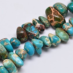 Brins de perles de jaspe impérial naturel, puces, teinte, bleu ciel, 8~16x4~10mm, Trou: 1mm, environ 15.7 pouce