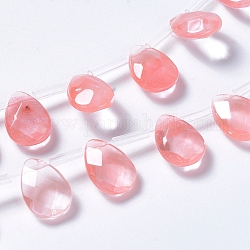 Watermelon Stone Beads Strands, Top Drilled Beads, Faceted, Teardrop, 14~14.5x10~10.5x5mm, Hole: 0.6mm, about 28pcs/strand, 15.75 inch(40cm)