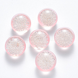Cabochons en acrylique transparent, dos plat, avec fil de fer à l'intérieur, ronde, couleur argentée, perle rose, 20x17.5mm, en bas: 12mm