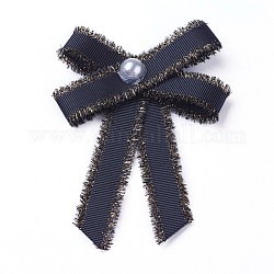 Broche en polyester, avec des perles de verre et du fer, bowknot, noir, 95~100x67~72mm