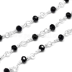 Electroplate Brass Glass Beads Handmade Chains, Unwelded, with Spool, Lead Free & Nickel Free, Black, 11x4mm