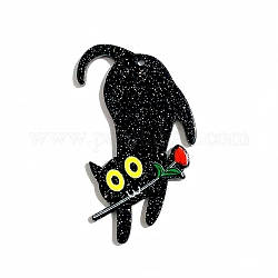 Colgantes de acrílico con tema de gato, con polvo del brillo, rosa, negro, 49x27x2.3mm, agujero: 1.8 mm