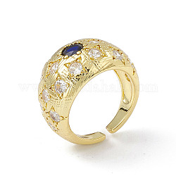 Кольцо-манжета куполообразной формы с кубическим цирконием, золотые латунные украшения для женщин, темно-синий, внутренний диаметр: 17.2 мм