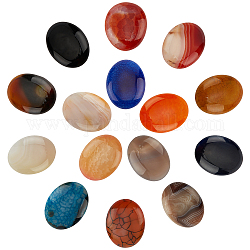 Arricraft 15pcs 15 Farben oval gefärbte natürliche Knisterachat-Cabochons, Mischfarbe, 40x30x6~8 mm, 1 Stück / Farbe