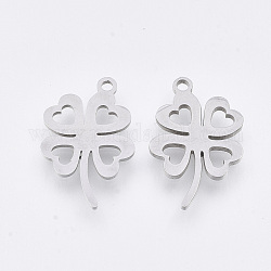 201 Stainless Steel Pendants, Laser Cut Pendants, Four Leaf Clover, Stainless Steel Color, 19x12x1mm, Hole: 1.4mm