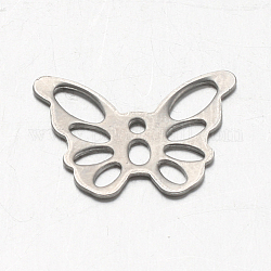 Breloques de papillon en 304 acier inoxydable, couleur inoxydable, 10.5x15x0.6mm, Trou: 1mm