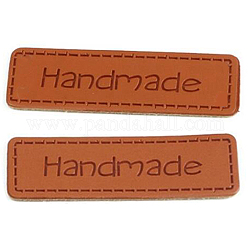 Etiquetas de etiqueta de cuero de imitación, con la palabra hecha a mano, para jeans de diy, bolsas, zapatos, accesorios de sombrero, Rectángulo, chocolate, 10x40mm
