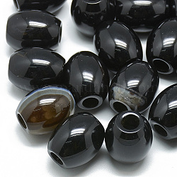Gefärbt natürliche schwarze Achat Perlen, Großloch perlen, Fass, 17~19x15~16 mm, Bohrung: 5.5 mm