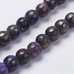 Natürliche Pyrit Perlen Stränge, gefärbt, Runde, dunkle Orchidee, 8 mm, Bohrung: 1 mm, ca. 25 Stk. / Strang, 8 Zoll
