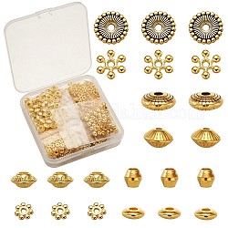 Perles d'espacement en alliage et laiton, plat rond & bicone & rondelle & fleur, couleur mixte, 320 pcs / boîte