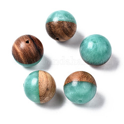 Perline in resina e legno di noce, Two Tone, tondo, turchese pallido, 15~15.5mm, Foro: 1.6 mm