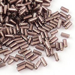 Perles de bugle en verre, Argenté, brun rosé, 4~4.5x2mm, Trou: 1mm, environ 450 g /sachet , 14000 pcs /sachet 