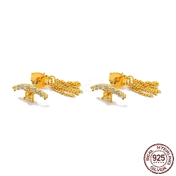 925 Sterling Silver Micro Pave Clear Cubic Zirconia Stud Earring Findings, Tassel Front Back Earring Findings for Half Drilled Beads, with S925 Stamp, Real 18K Gold Plated, 5x11mm, Pin: 10.5x0.7mm and 0.7mm