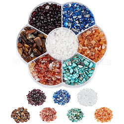 Nbeads 1 boîte d'environ 3318 perles de pierres précieuses naturelles, 7 styles sans trou cristaux polissage perles écrasées de forme irrégulière perles de pierre d'énergie en vrac fabrication de bijoux artisanat cadeau, 2~8mm