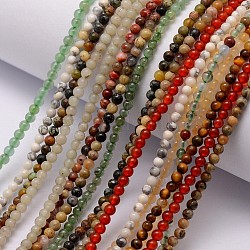 Assortiment de pierres fines brins de perles naturelles, ronde, 2~2.5mm, Trou: 0.6mm, Environ 175~185 pcs/chapelet, 16 pouce