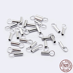 Rhodium Plated 925 Sterling Silver Cord Ends, Platinum, 6.5x2mm, Hole: 2mm, Inner Diameter: 1.5mm