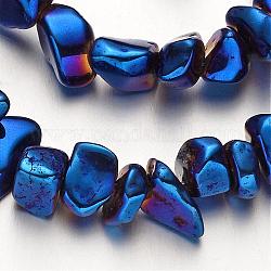 Chapelets de perles en hématite synthétique sans magnétiques, puce, bleu plaqué, 4~12mm, Trou: 1mm, Environ 69 pcs/chapelet, 15.7 pouce