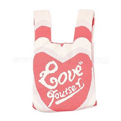 Mini sacs fourre-tout en tricot de polyester, sac à main fourre-tout au crochet sac à lunch, mot, 34x19.5x2.1 cm
