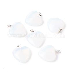 Pendentifs opalite, avec les accessoires en laiton de tonalité de platine, cœur, 27~28x24.5~26x6~8.5mm, Trou: 2.4x5.6mm