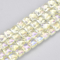 Chapelets de perles en verre électroplaqué, facette, carrée, jaune clair, 6.5x6.5x4mm, Trou: 1mm, Environ 100 pcs/chapelet, 25.1 pouce