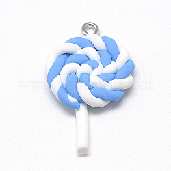 Handmade Polymer Clay Pendants, Lollipop, Dodger Blue, 36~41x21~25x5~6mm, Hole: 2mm
