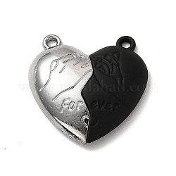 Corchetes magnéticos de aleación, para la fabricación de los colgantes, corazón, negro, Platino, 25.5x25x6mm, agujero: 1.6 mm, mitad: 25.5x13x6 mm