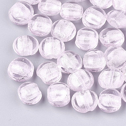 Argento fatti a mano perle di vetro MURANO, rotondo e piatto, roso, 12~13.5x11.5~13.5x7.5~8.5mm, Foro: 1~2 mm