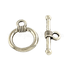 Tibetan Style Alloy Ring Toggle Clasps, Lead Free, Antique Silver, Ring:15x12x1.5mm, hole: 2mm, Bar: 20x 6.5x3mm, hole: 2mm, about 1010sets/1000g