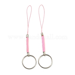 Polyester Cord Mobile Straps, with Platinum Plated Iron Findings, Pink, 10.1~10.2cm