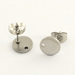 304 Stainless Steel Stud Earring Findings, with Loop and Ear Nuts, Stainless Steel Color, 8mm, Hole: 1mm, pin: 0.8mm