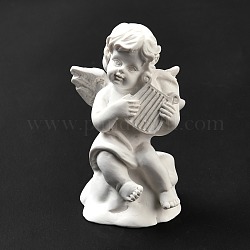 Sculture in gesso imitazione resina, figurine, decorazioni per esposizione domestica, angelo con arpa, bianco, 38.5x33.5x61.5mm