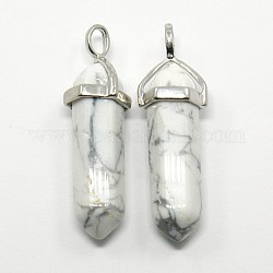 Gemstone Double Terminated Pointed Pendants, with Metal Findings, Bullet, Platinum Metal Color, 39~41x10~12x8~10mm, Hole: 4x3mm