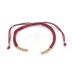 Fabrication de bracelet tressé avec cordon en nylon, avec des perles en laiton, or, rouge indien, 10-1/4 pouce ~ 11-7/8 pouces (26~30 cm), 3mm