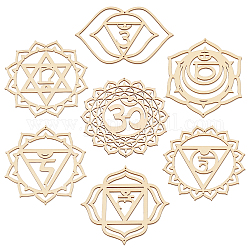 Chgcraft 7 tema chakra decorazioni pendenti in legno non finite, con corde, per la decorazione murale, meditazione, Burlywood, pendente: 9.2~15x13~15.2x0.25 cm, Foro: 1.5~3.5 mm, 7 pc / set, 1 set/scatola