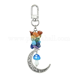 Décoration pendentif en alliage de lune, avec des perles de copeaux de pierres précieuses et des perles de lampadaire faites à la main aux champignons, fermoirs pivotants en alliage, chakra, bleu royal, 103mm