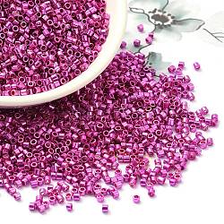 Abalorios de la semilla de cristal electrochapa, colores metálicos, cilindro, rosa chapado, 2x1.5mm, agujero: 1 mm, aproximamente 58967 unidades / libra
