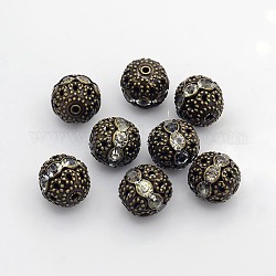 Messing Legierung Strass Perlen, Klasse A, Nickelfrei, antike Bronze Metall Farbe, Runde, Kristall, 12 mm in Durchmesser, Bohrung: 1.5 mm