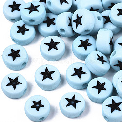 Perline acrilico opaco, con smalto, piatta e rotonda con stella, cielo blu, 7x4mm, Foro: 1.5 mm, circa 1748pcs/256g