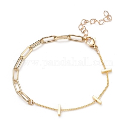 Armbänder aus Messing mit Büroklammerkette und Bordsteinkette, mit rechteckigen Perlen und 304 Edelstahl-Knebelverschlüssen, golden, 7-1/2 Zoll (19.2 cm)