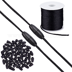 Нейлоновая нить, гремучий атласный шнур, с пластиковыми пряжками, чёрные, Тема: 2мм, около 25.15 ярда (23 м) / рулон