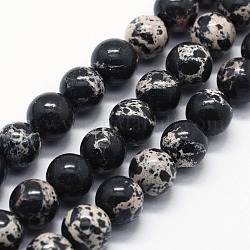 Brins de perles de jaspe impérial synthétiques, teinte, ronde, noir, 8mm, Trou: 0.8mm, Environ 47 pcs/chapelet, 14.96 pouce (38 cm)